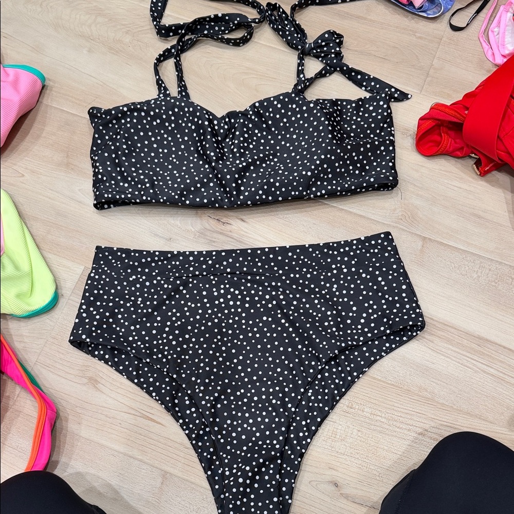 SHEIN Black & White Polka Dot High Waist Bikini Set